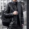 Осенняя кожаная куртка с воротником-стойкой, мужская новая кожаная куртка из искусственной овчины, куртка из искусственной кожи в американском ретро-стиле для мотоциклистов, водонепроницаемая куртка, тренд