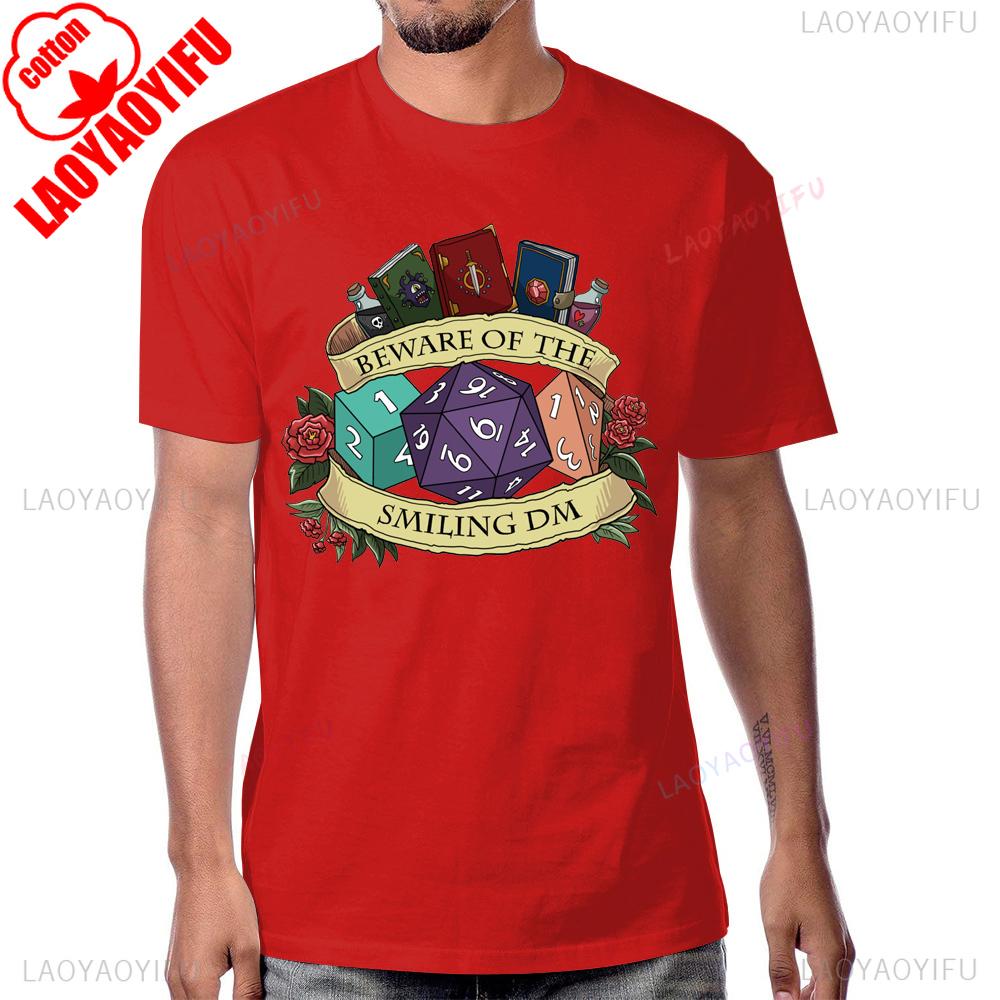 Beware of The Smiling DM Funny Dice Explore Dungeons DnD Graphic Printed T Shirt Cotton Short Sleeve Streetwear Hip Hop Tshirt