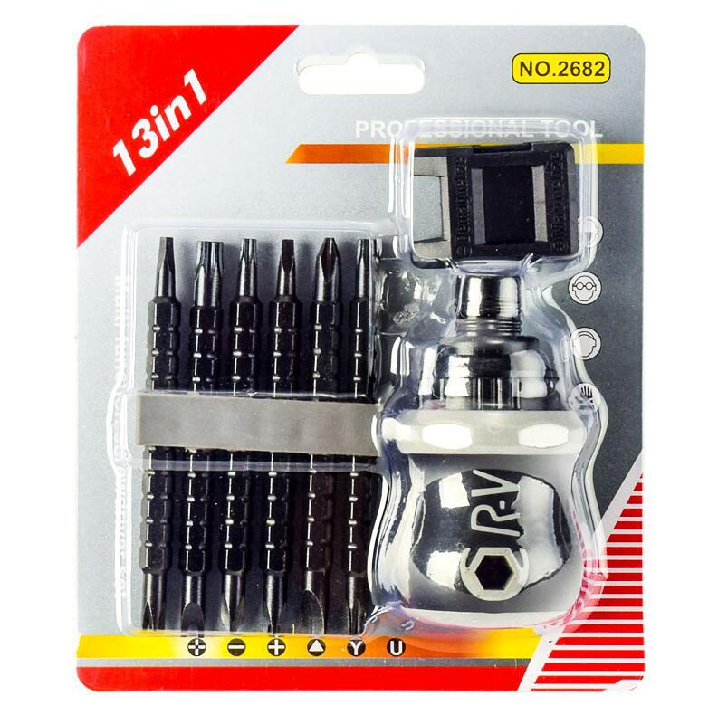 Набор из 13 в 1 изолированных нескользящих двухфункциональных храповых отверток Phillips и шлицевых