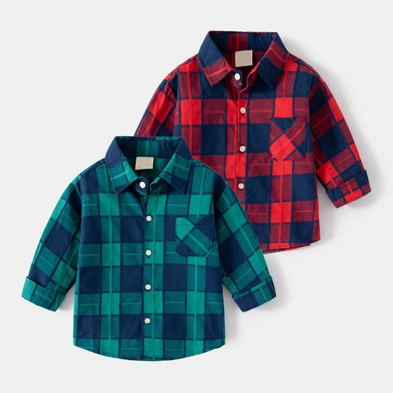 Kids Boys Shirt Clothes Spring Fall Plaid Blouses Clothing Infant Boy Cotton Tops 1-6 Years Kids Shirt