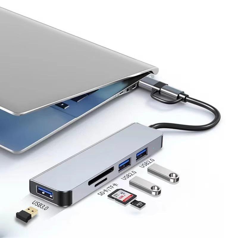 Док-станция расширения «пять в одном» Type-C/USB: Концентратор-разветвитель с многофункциональным картридером (ТФ/СД) из алюминиевого сплава
