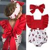 2Pcs Newborn Kids Baby Girl Ruffle Romper Big Bow Bodysuit Outfits Summer Set