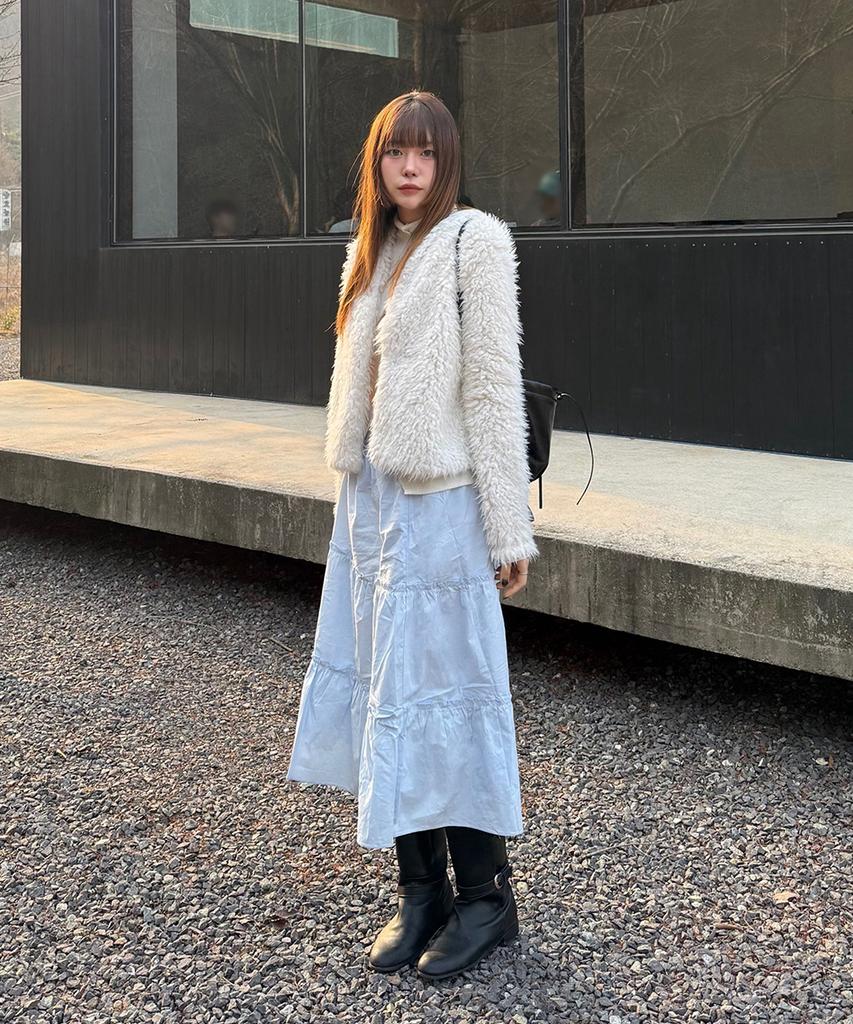 Belloel Shirred Long Skirt Sky