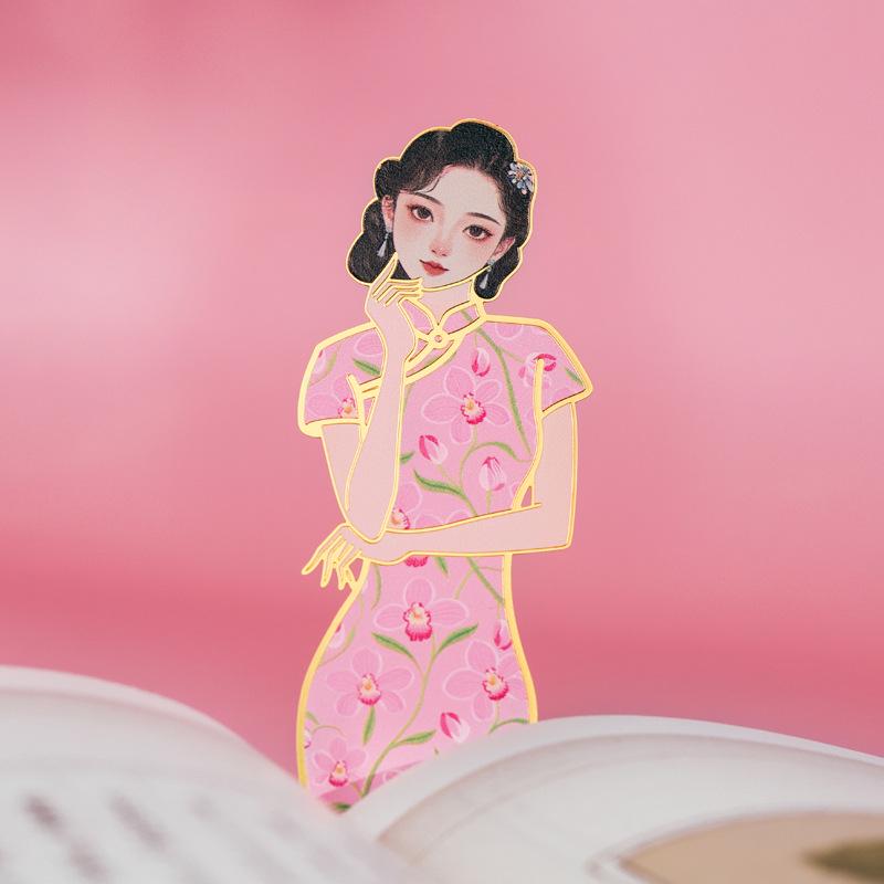 Qipao Series Retro Brass Cutout Bookmarks - Creative Ancient Style Design