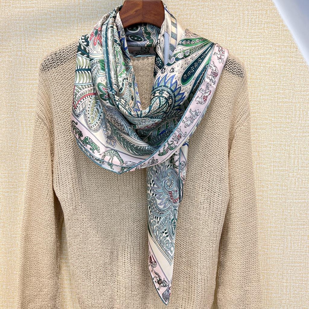 [Fresh Green Waist Drum] Elegant And Beautiful Mulberry Silk Square Scarf Silk Silk Scarf Shawl Women'S Spring