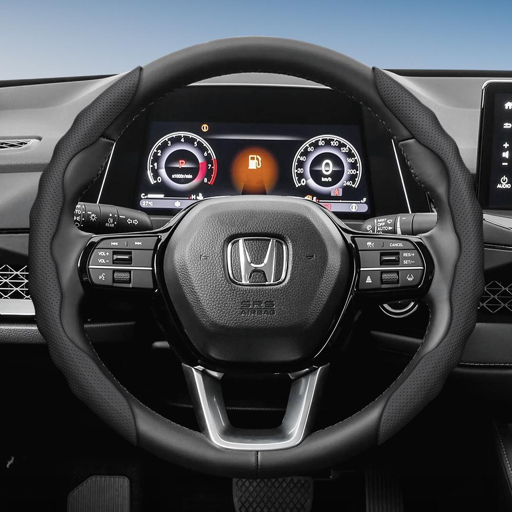 ZAG1 Steering Wheel Cover Suitable for Honda, Wave-Shaped Sporty Design, Breathable Leather, Segmented Design, Non-Slip, Sweat-Absorbent Protective C