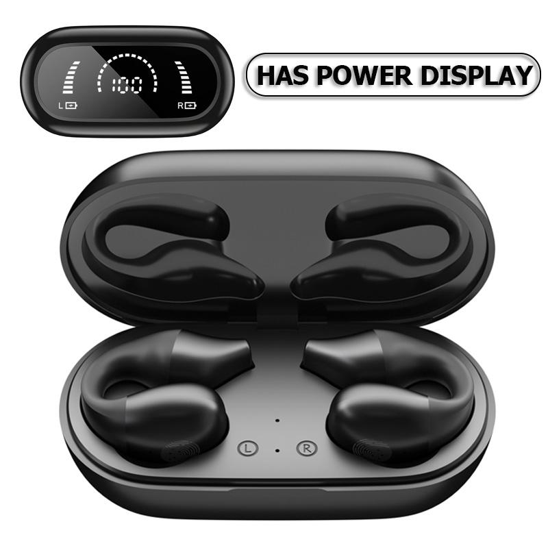 TWS Wireless Headphones Bluetooth 5.2 Bone Conduction Earphones Earclip Design Touch Control LED Earbuds Sports Headset