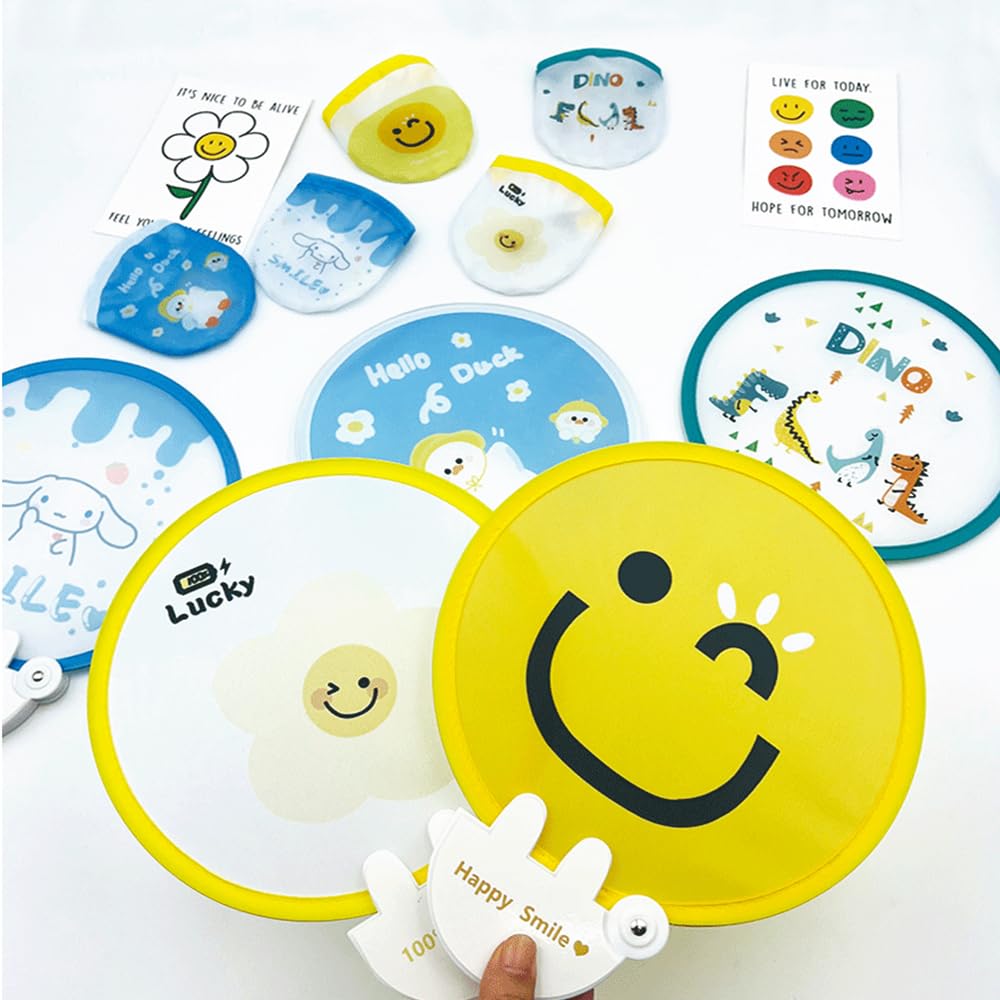 VIVIZHWH Складной Милый Складной Летний Милый Круглый Легкий Идеально подходит для фейерверков и Набор из 3 вееров, Дизайны, Сверхлегкий, Ручка, Мини, Веер,