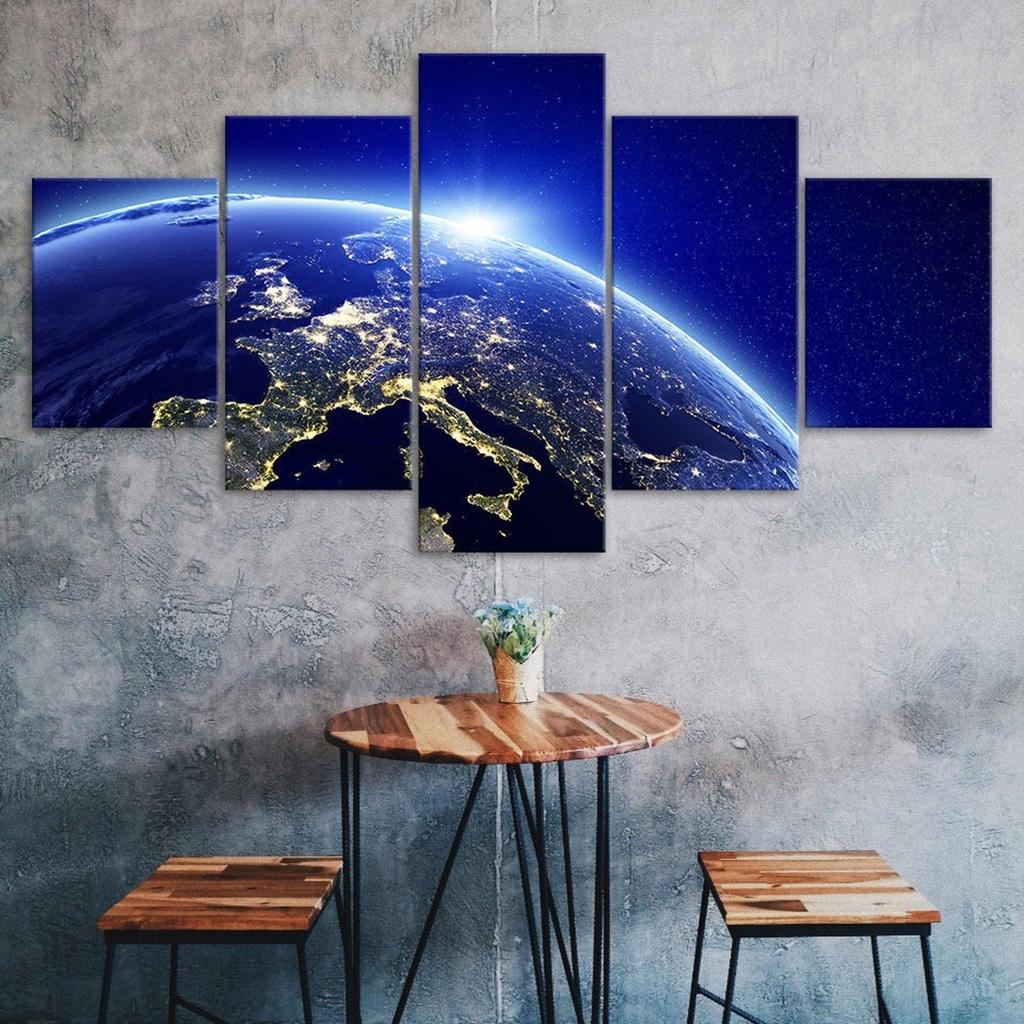 Outer Space Earth View Canvas 5 Piece Five Panel Wall Print Modern Art Poster Picture Home Decor Gift For Him Her