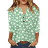 Жен. Футболка С принтом Пуговицы Рукав 3/4 Повседневные Выходные Мода Классический Классический V-образный вырез Обычный Верх