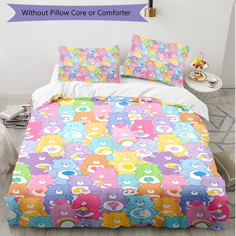 3pcs Duvet Cover Set (1*Duvet Cover + 2*Pillowcase, Without Core), Care Bears Print Soft All‑Season Bedding Set, Home Bedroom Decor Gift