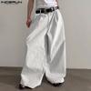Men Zip-up Waist Texture Casual Long Wide Legs Pants Trousers