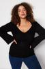 Women's Style Plus Size Black Wide Collar Ribbed Knitwear Sweater