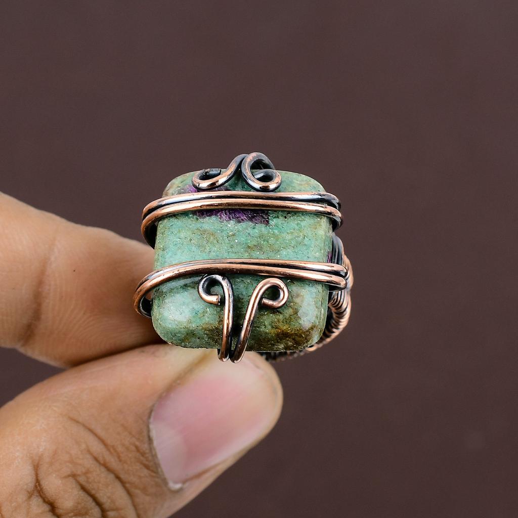 Рубин в драгоценном камне фуксита ручной работы из медной проволоки, ювелирное кольцо, размер 6,5 O4y67