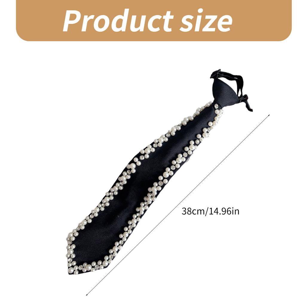 Elegant Handmade Pearls Decorated Neck Tie Adjustable Silk Pretied Necktie Neckwear for Formal Event Business Meeting