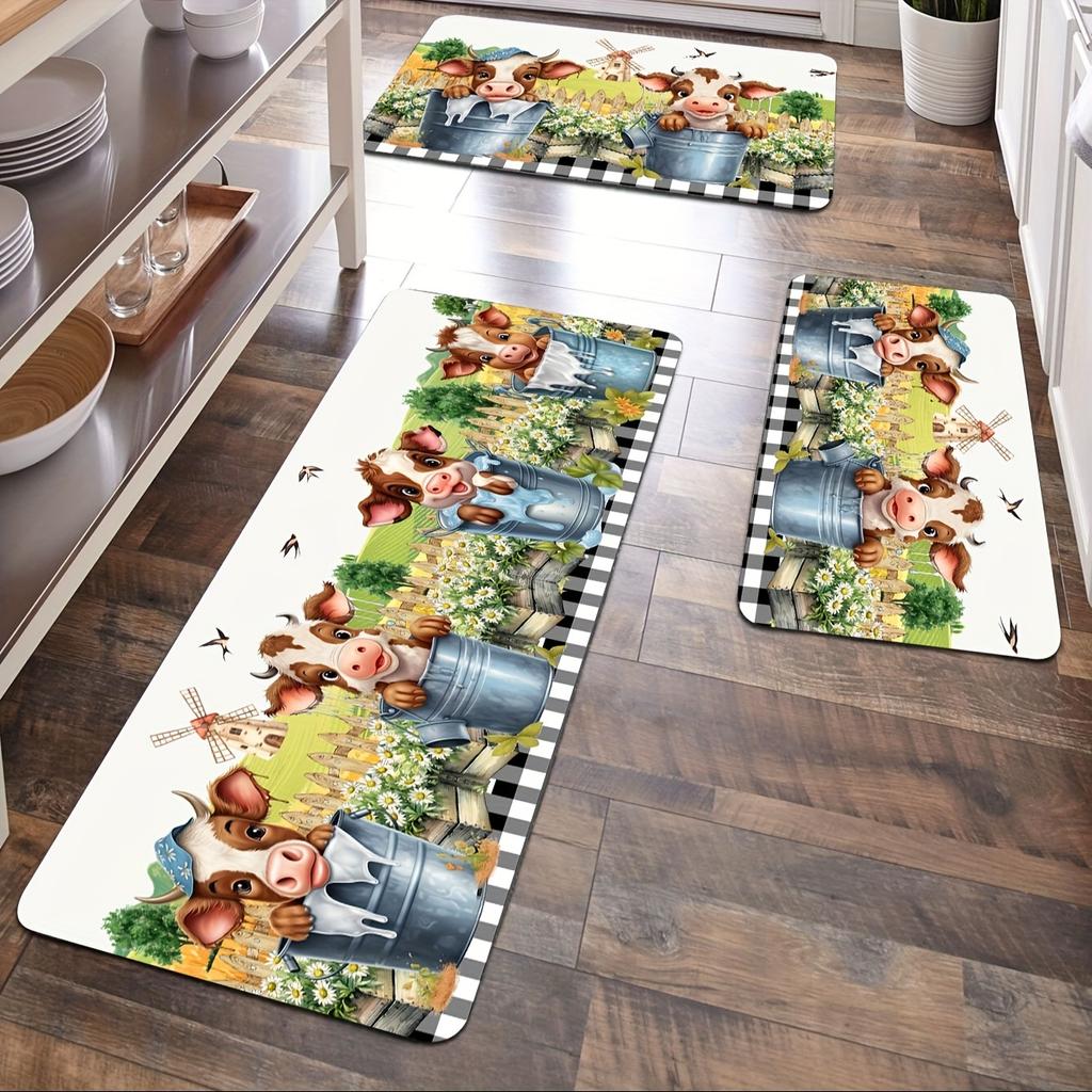 1 шт. акварельная ферма милая корова с принтом подсолнечника кухонный коврик мягкий утолщенный кухонный коврик водонепроницаемый нескользящий маслостойкий напольный коврик бегун