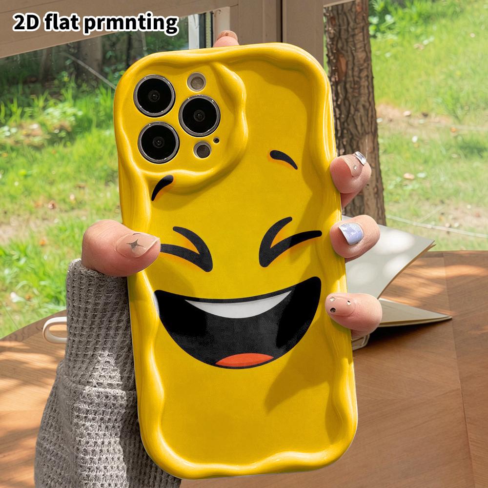 Phone case: 2D flat design suitable for iPhone 18 17 16 15 14 13 Pro protective case, happy squinting smile, perfect Christmas and Halloween holiday g