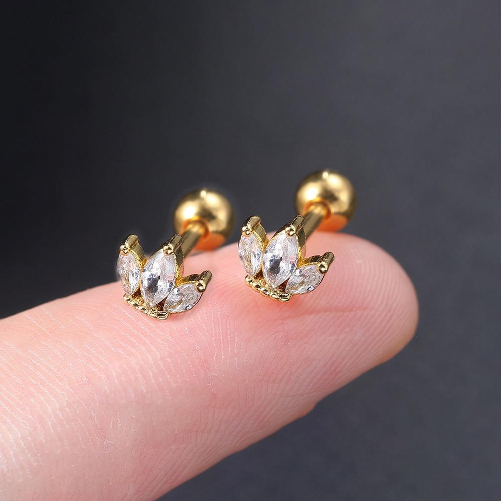 2 шт., минимальные серьги из нержавеющей стали с цирконом, женские и мужские спиральные серьги для козелка, хряща, раковины Daith, ювелирные изделия для пирсинга ушей