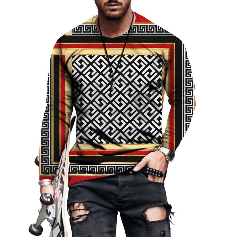 Men'S Personality 3D Digital Printing Hip Hop Casual Trend Long Sleeve Crew Neck T-Shirt