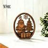 Christmas Wooden Ornaments 3Pcs Santa Claus And Tree Ornaments, Oval Table Natural Wood Crafts Centerpiece, Solid Desktop Ornament for Home