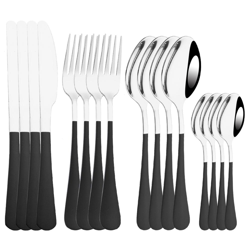 Pink Gold Cutlery Set Stainless Steel Dinnerware Set 16Pcs Knives Forks Coffee Spoons Flatware Set Kitchen Dinner Tableware Set