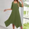 Женское повседневное модное платье миди с круглым вырезом и коротким рукавом, однотонное, с неровным подолом