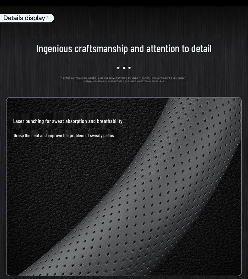 Universal Nappa Leather Steering Wheel Cover - Breathable, Perforated, Sweat-Absorbent, Four Seasons Protection.