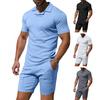 2 шт./комплект мужской наряд пуловер с коротким рукавом отворот топы эластичный шнурок талия карманы шорты комплект однотонная спортивная одежда