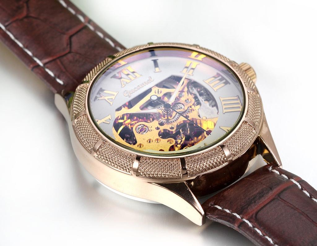 JewelryWe Watch Leather Strap Classic Simple Roman Numeral Christmas Day Gift Men's Watch, Mechanical, Valentine's