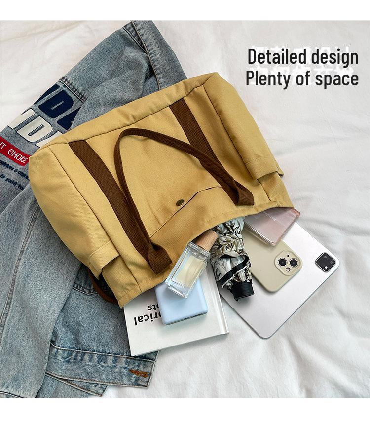 Женская холщовая сумка-тоут: Универсальная вместительная сумка с множеством карманов для студентов и пассажиров