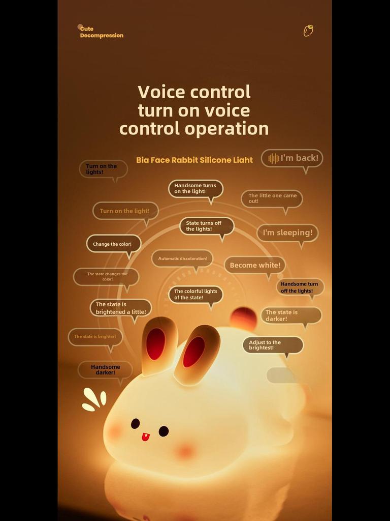 Силиконовый ночник в виде кролика - креативный прикроватный и сенсорный светильник для детей, идеальный подарок или декоративное украшение