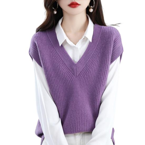 Женский осенне-зимний жилет с V-образным вырезом, свободный, без рукавов, трикотажный однотонный толстый трикотажный пуловер, эластичный, сохраняющий тепло свитер, жилет