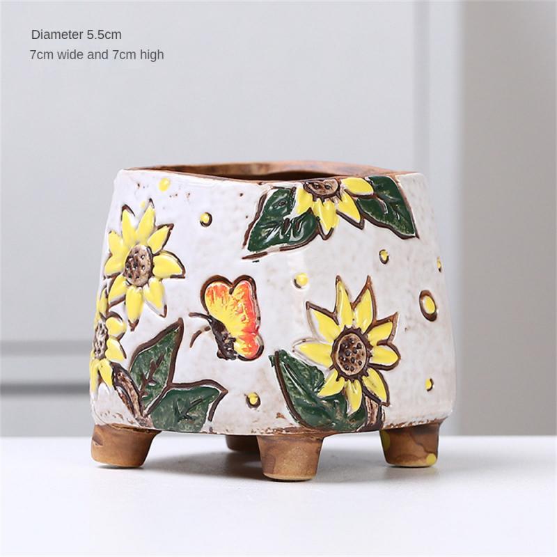 Керамический цветочный горшок Креативная ручная роспись Резьба Керамические украшения для дома Цветочные горшки Суккулентный цветочный горшок