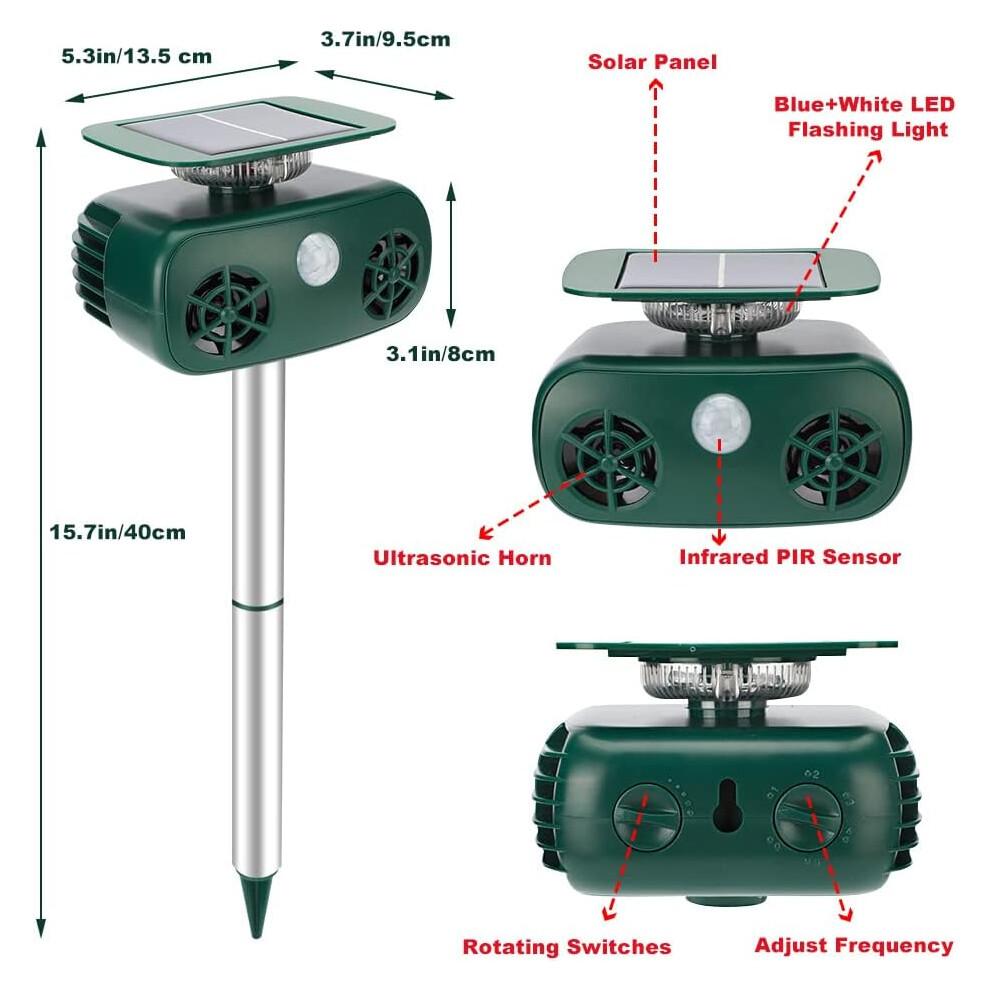 Solution de gestion des nuisibles extérieurs, répulsif ultrasonique solaire pour la sécurité du jardin, dispositif d'effarouchement étanche à