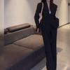 French High-End Black Blazer and High-Waist Slim Wide-Leg Pants Suit for Women - Autumn 2025 Fashion