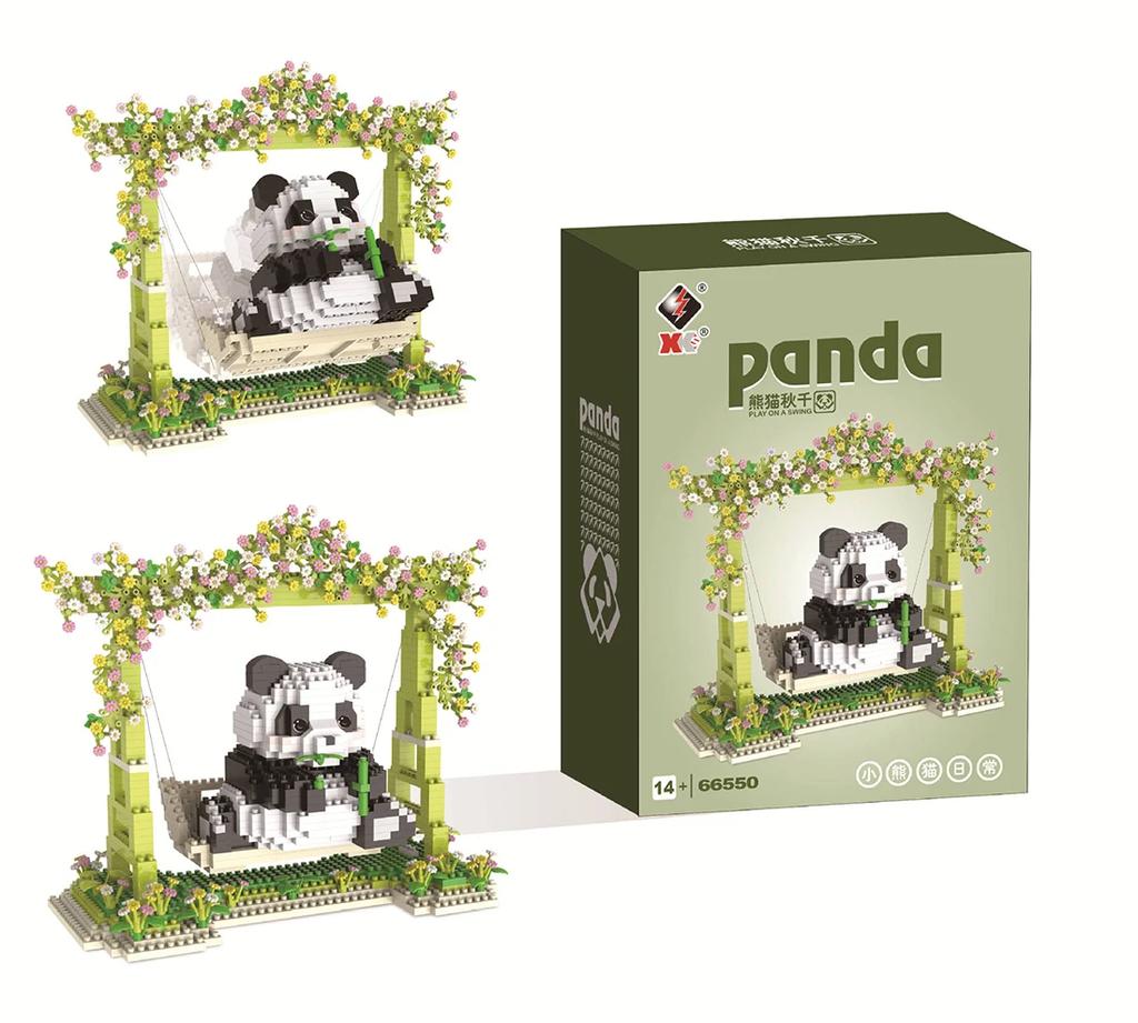 DIY Kawaii Panda Model Building Blocks Assemble 3D Panda Playing on Swings Seesaws Wooden Horses Brick Toys with high quality