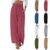 Женские летние свободные брюки из хлопка и льна с эластичным поясом и внешним карманом