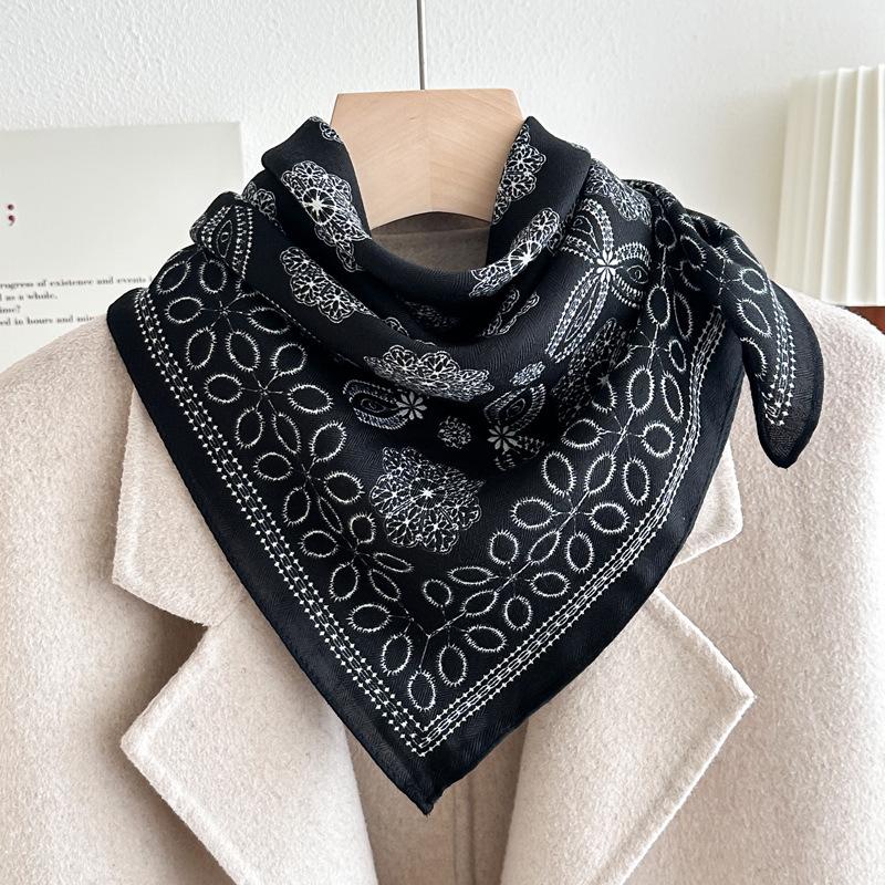 Women's French Red Cotton Silk Blend Scarf – 70CM Neck and Headscarf, Spring/Autumn Fashion Accessory