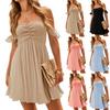 Women's Fashion Sexy Fitted Strapless Backless A-line Skirt Short Dress Solid Color Dress