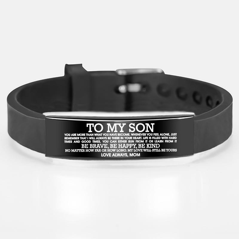 Вдохновляющие браслеты с гравировкой «Моему сыну», черные подвески из нержавеющей стали, регулируемый браслет, мужские ювелирные изделия, подарки для любви