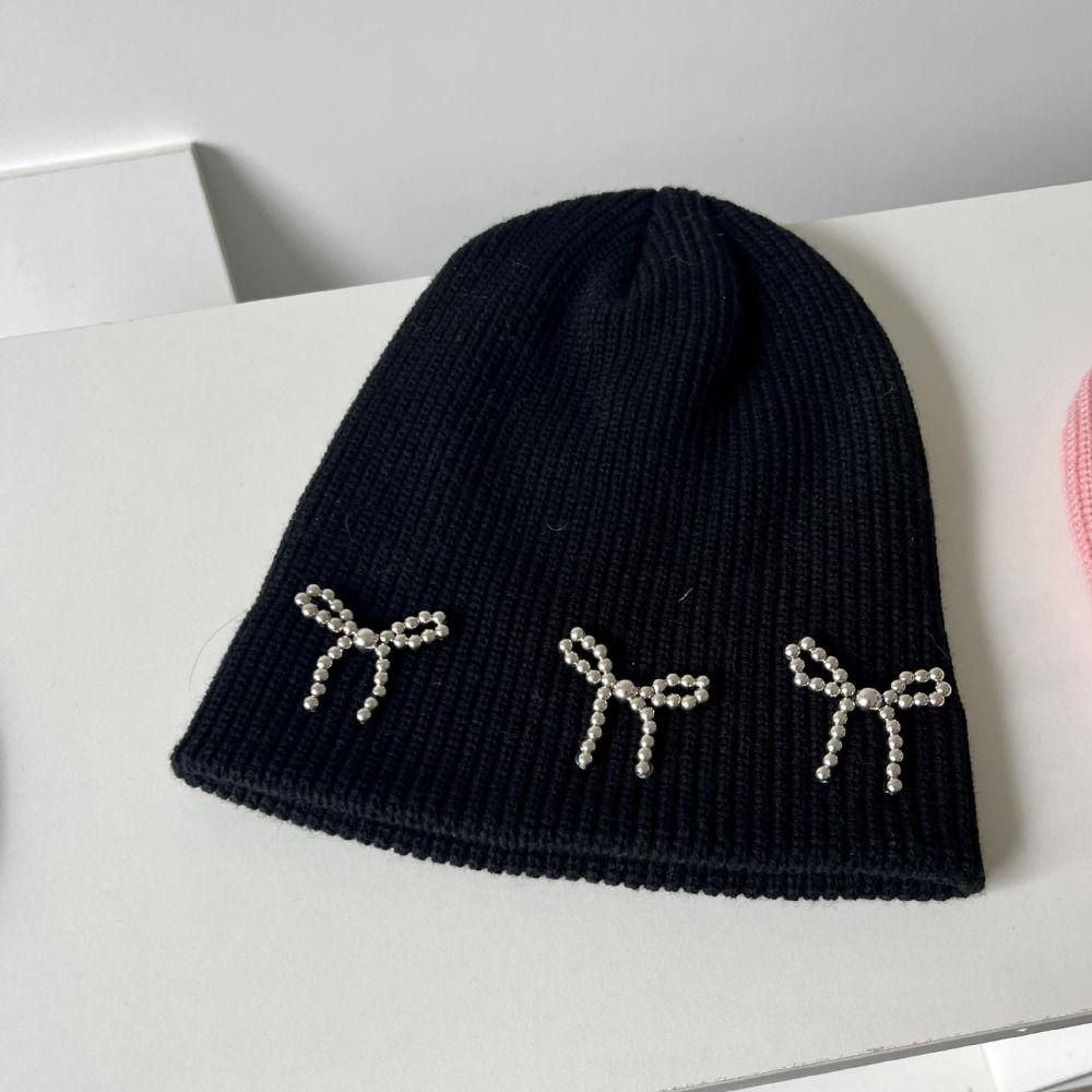 Шапка-бини для защиты ушей, шапка-боннет с металлическим бантом, шапка Y2K, зимняя шапка, женская