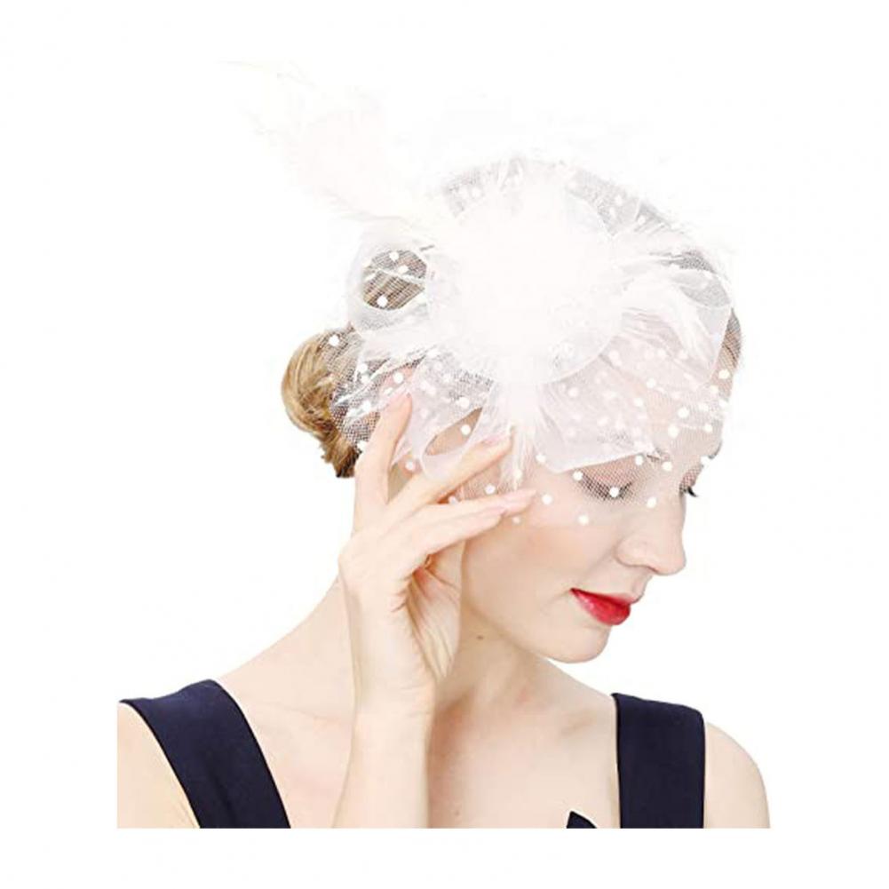 Шляпа Fascinators с сетчатым цветком, искусственным жемчугом, перьями, украшением для головы для чаепития, ретро-обруч для волос, повязка на голову для вечеринки