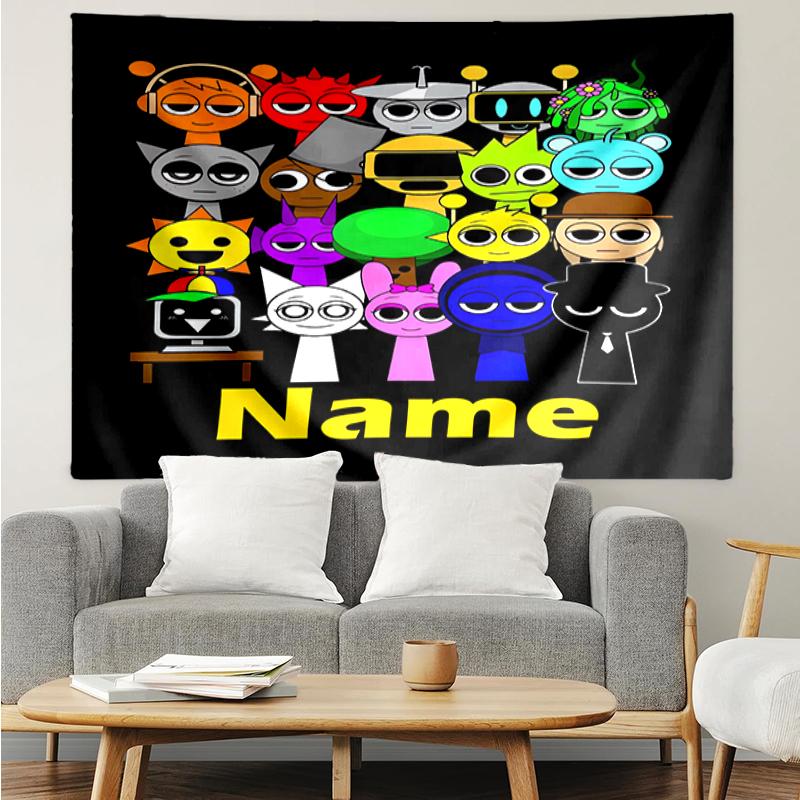 Custom Name Sprunki Print Tapestry, Backdrop, Easy Setup, Ideal for Bedroom, Office & Living Room, with Aesthetic Wall Hanging Decor.
