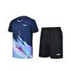 Легкий и удобный спортивный костюм Li Ning Badminton Series с коротким рукавом, однотонные шорты, повседневный комплект из двух предметов, спортивная одежда унисекс AATU057-1