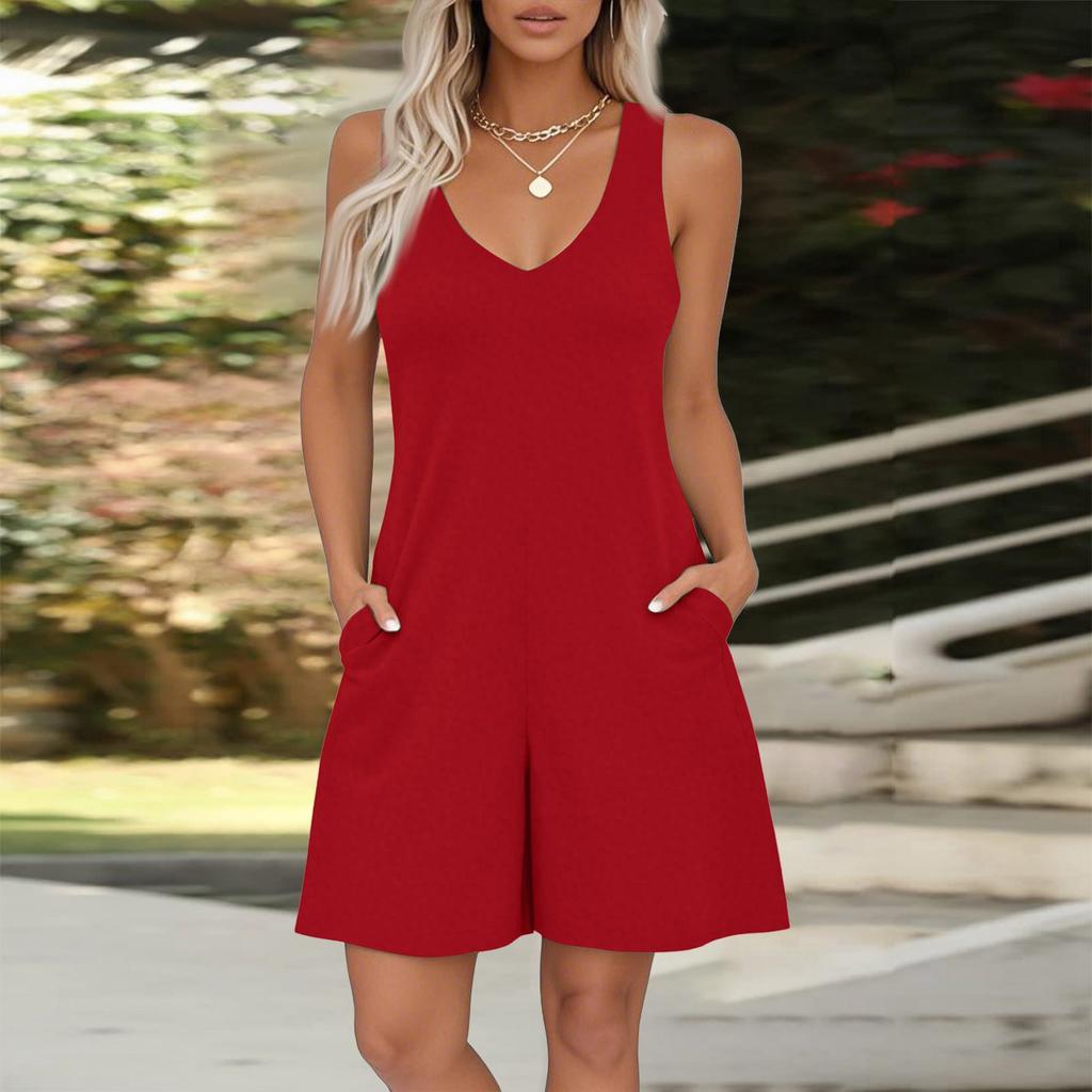 Women's V-neck Printed Sleeveless Jumpsuit Spring And Summer Casual Jumpsuit Shorts
