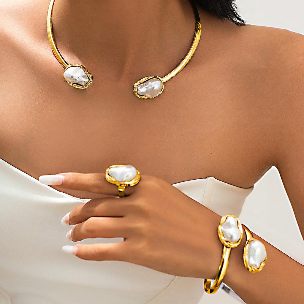 Преувеличенные Неправильные Барочные Цирконы Ожерелье Браслеты Кольца Серьги для Женщин Массивные Круглые Открытые Кольца Браслет Набор Цирконов