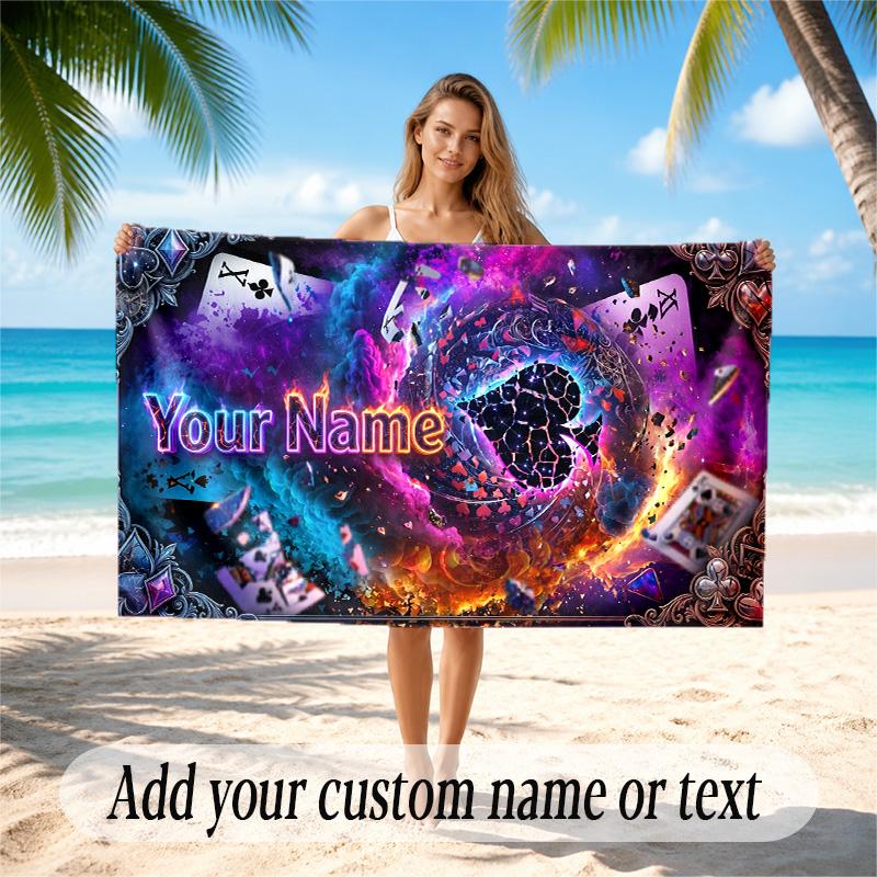 Astronaut Space Theme Quick Dry Beach Towel Custom Name Text Print Large Sand Resistant Towel Beach Vacation