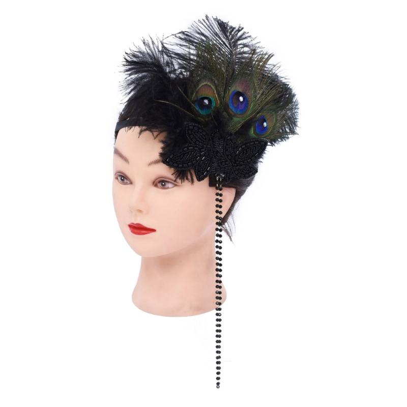 Feathered Headband Headpiece for Women Masquerade Prom Wedding Parties 1920s Flapper Cosplay Accessories