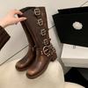 Fashion Platform Combat Boots Zip Chuny Heel Buckle Vintage Fashion Casual Luxury Designer Western Mid Calf Boots Shoes Woman