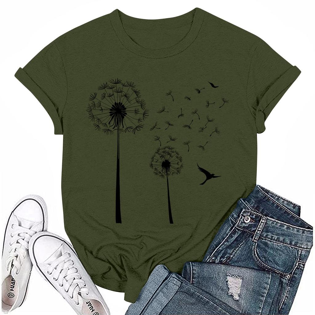 Women's Fashion Casual Printed Round Neck Short Sleeved T-Shirt Top T-Shirt Top Top